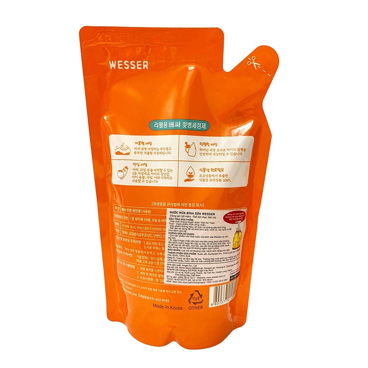 Nước rửa bình sữa Wesser 500ml  - mặt trái