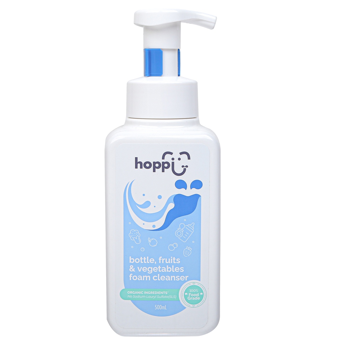 Nước rửa bình và rau củ Hoppi 500ml (Dạng tạo bọt) - mặt phải