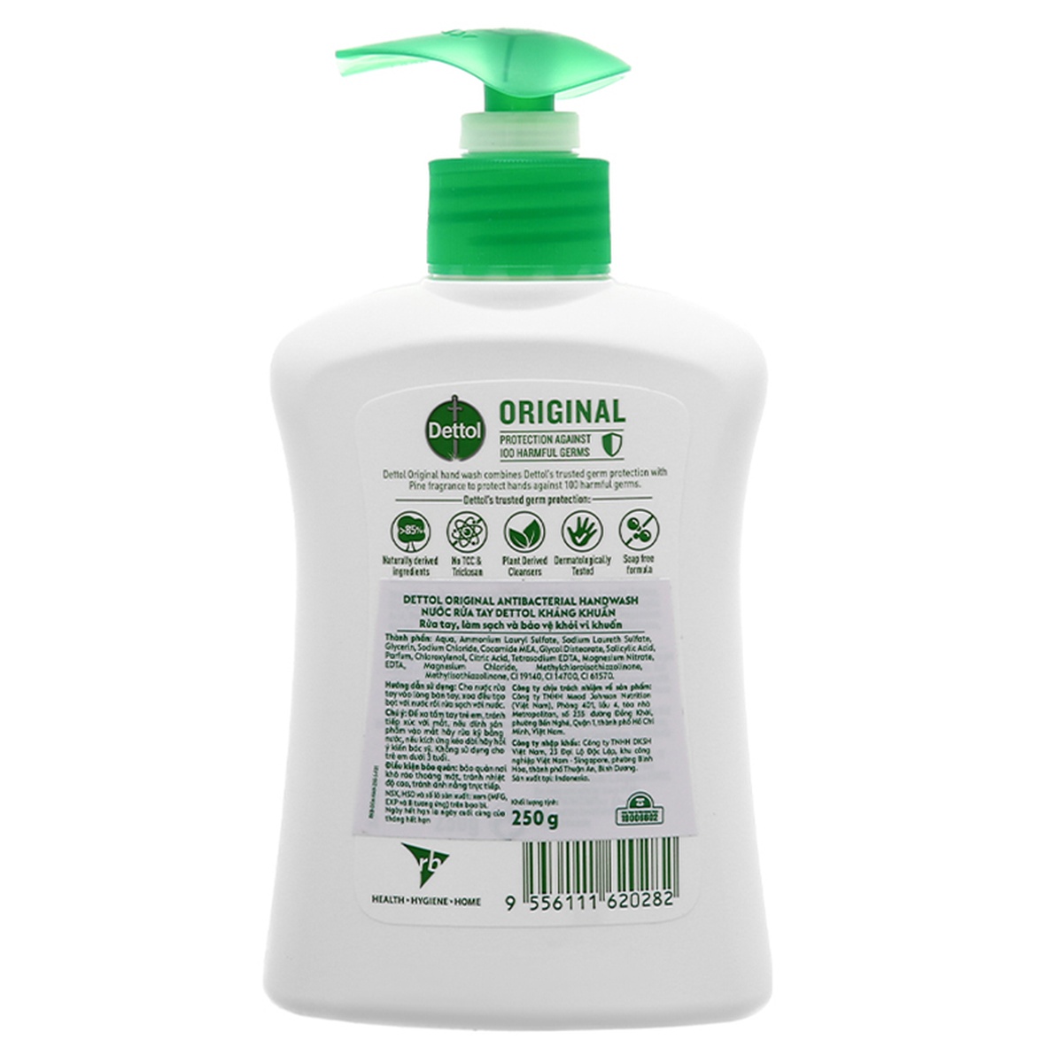 Nước rửa tay diệt khuẩn Dettol 250g - mặt trái