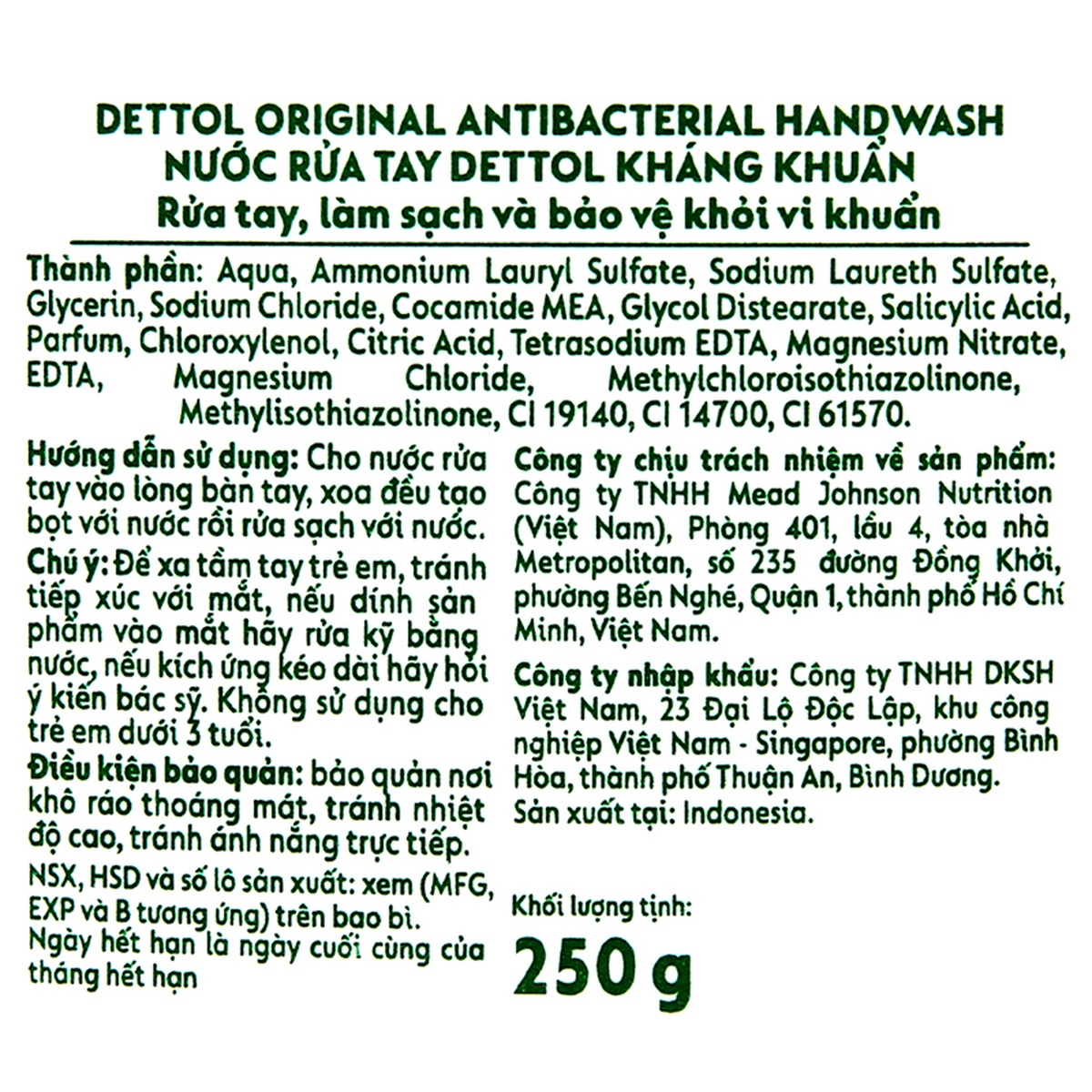 Nước rửa tay diệt khuẩn Dettol 250g - mặt phải