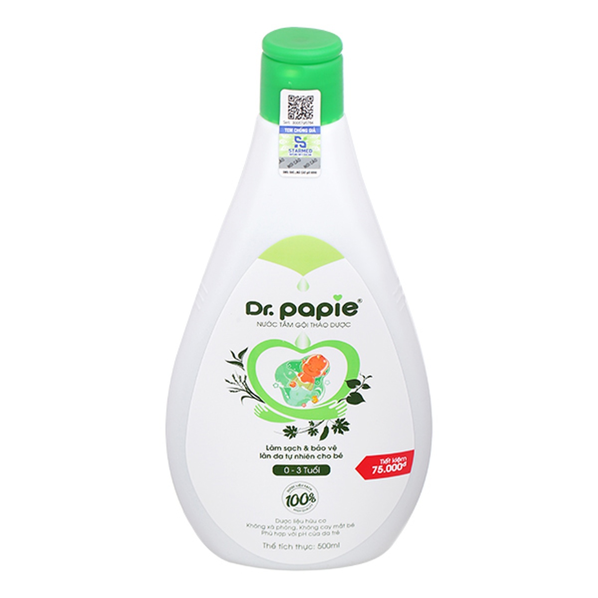 Nước tắm gội thảo dược Dr.Papie 500ml - mặt phải