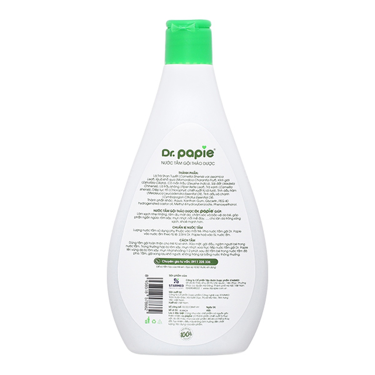 Nước tắm gội thảo dược Dr.Papie 500ml - mặt sau