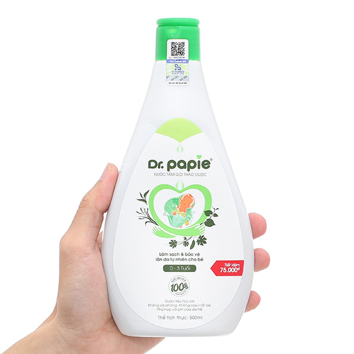 Nước tắm gội thảo dược Dr.Papie 500ml - góc nghiêng
