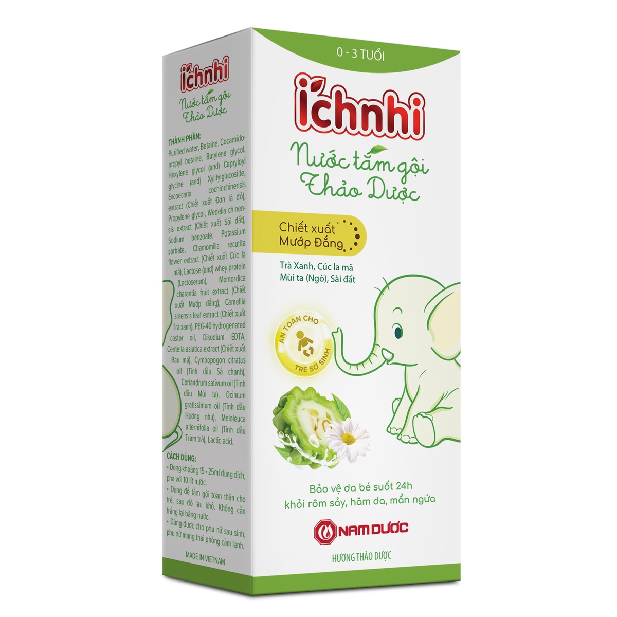 Nước tắm gội thảo dược Ích Nhi 230ml - mặt trái