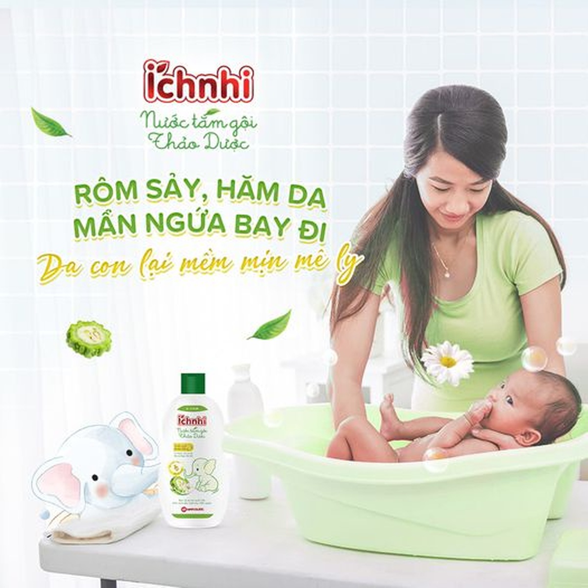 Nước tắm gội thảo dược Ích Nhi 230ml - mặt sau