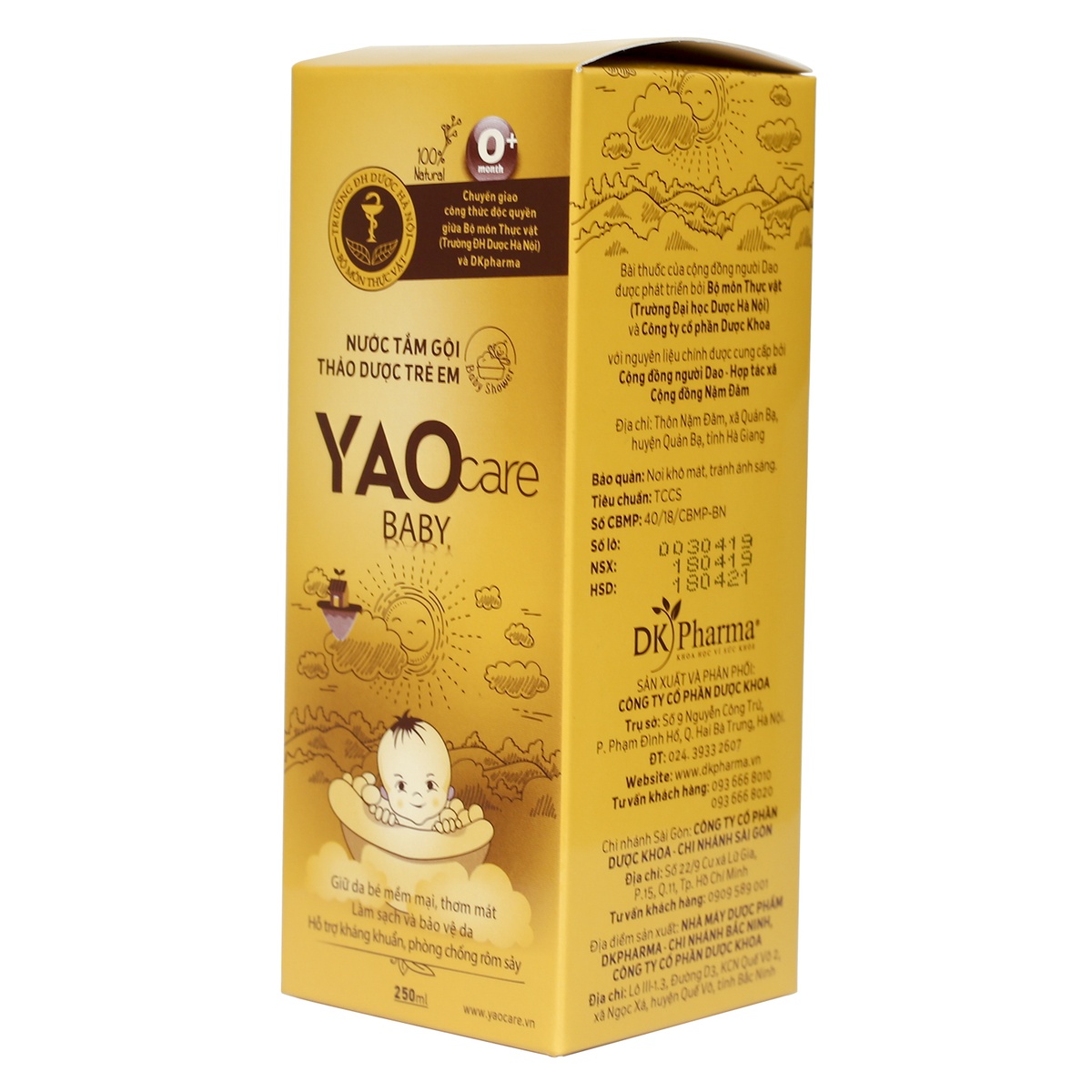 Nước tắm gội thảo dược Yaocare Baby 250ml - mặt phải