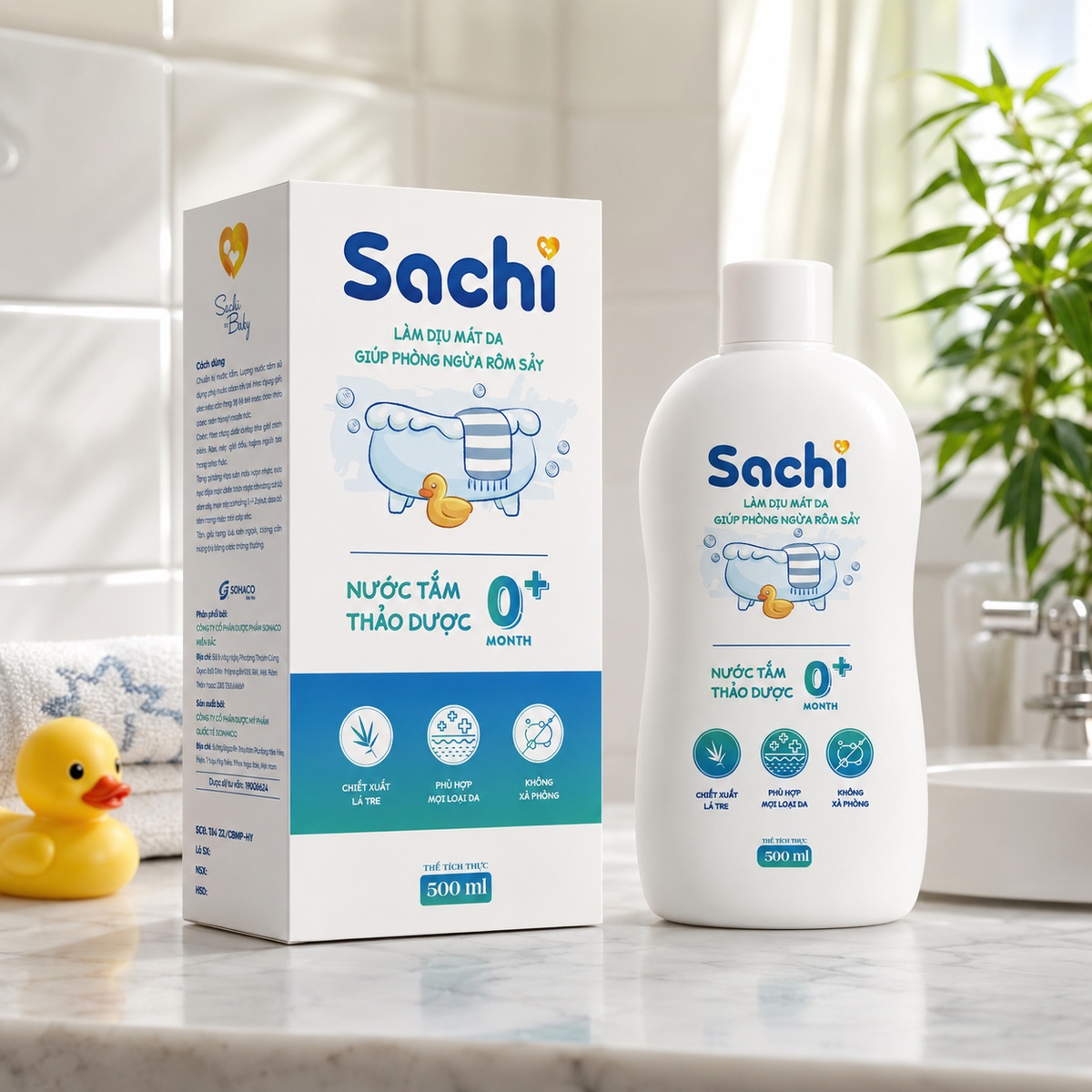 Nước tắm thảo dược Sachi 500ml - mặt sau