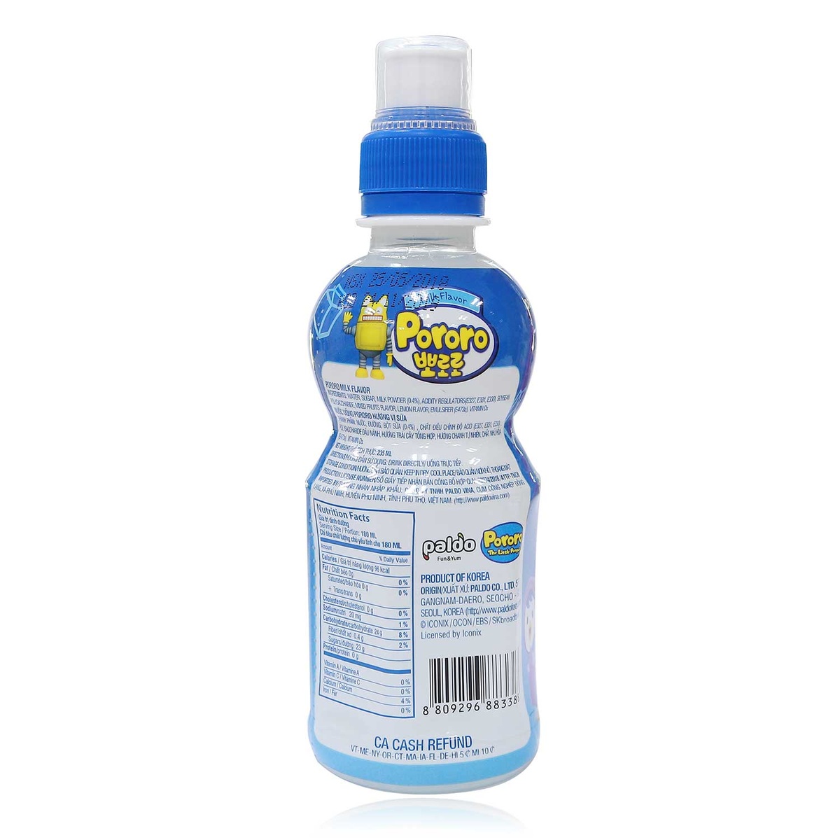Nước uống Pororo hương vị sữa chai 235ml - mặt phải