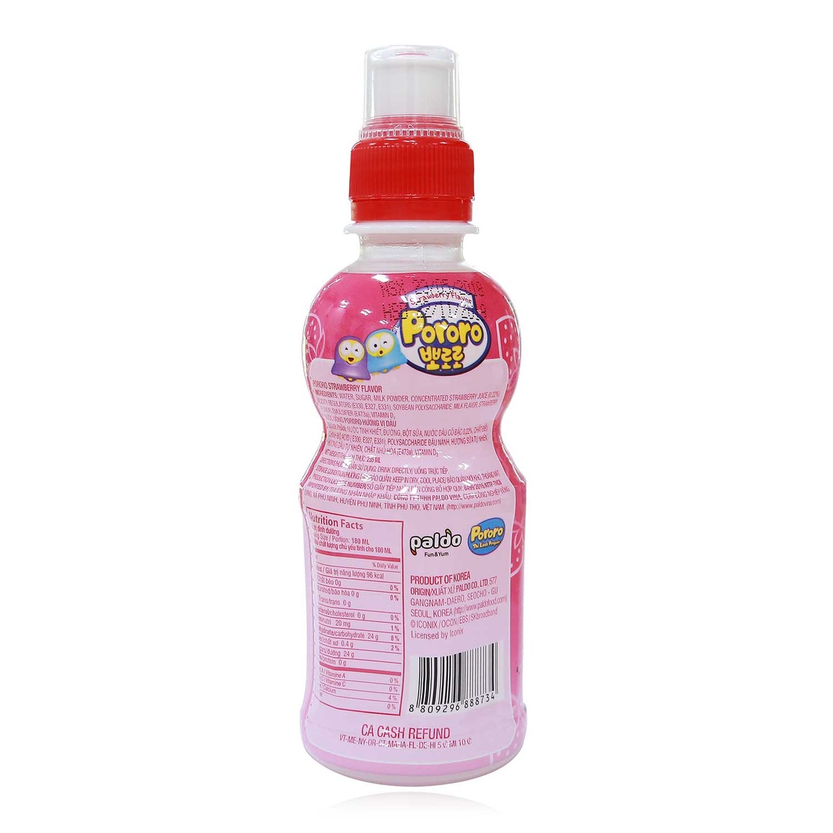 Nước uống Pororo vị dâu chai 235ml - mặt phải