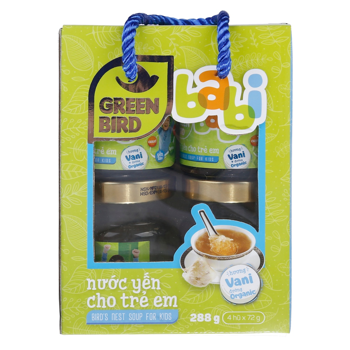 Nước yến sào hương vani GreenBird-Babi 4*72g - mặt trái