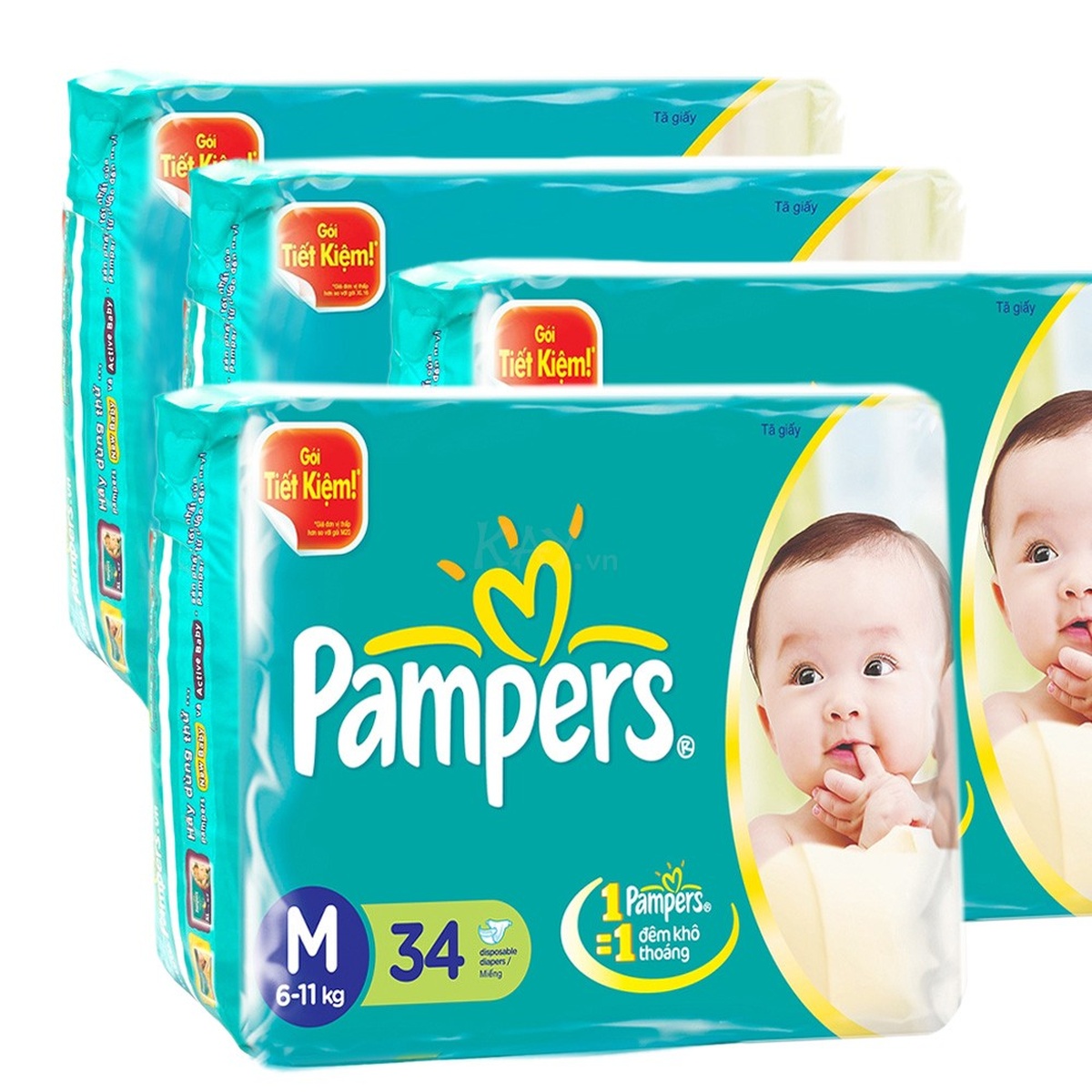Bỉm - Tã dán Pampers size M - 34 miếng (cho bé 6-11kg) - mặt trái