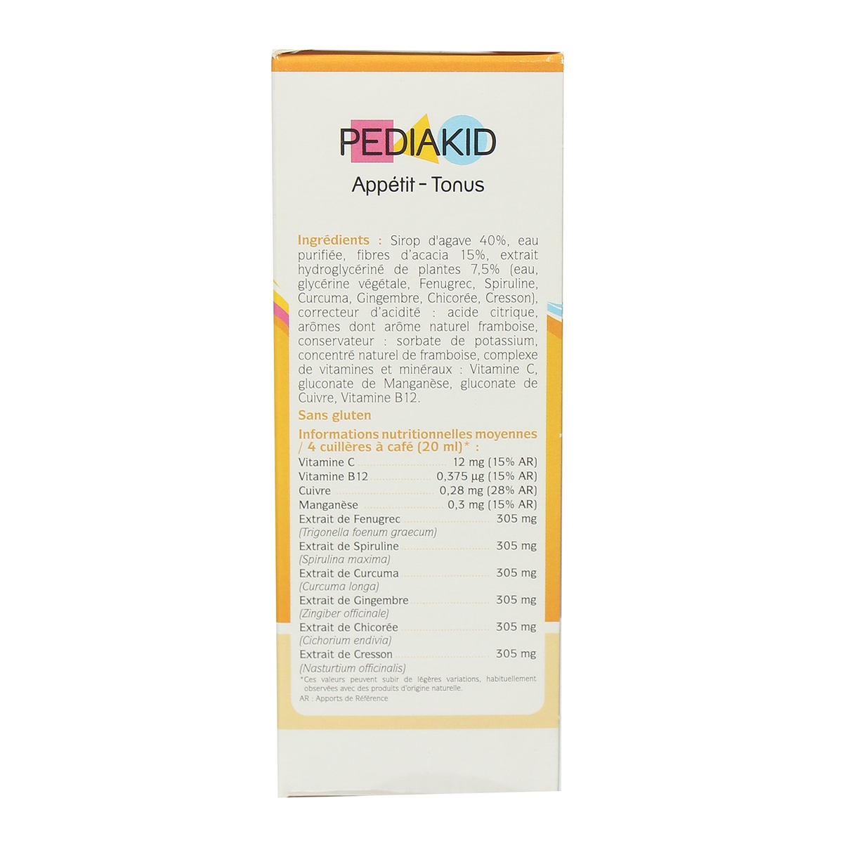 Pediakid Appetit Tonus 125ml cho trẻ biếng ăn 6 tháng trở lên - mặt sau