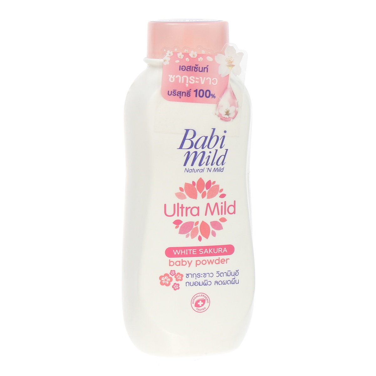Phấn rốm thơm trẻ em Babi Mild White Sakura 180g  - mặt trái