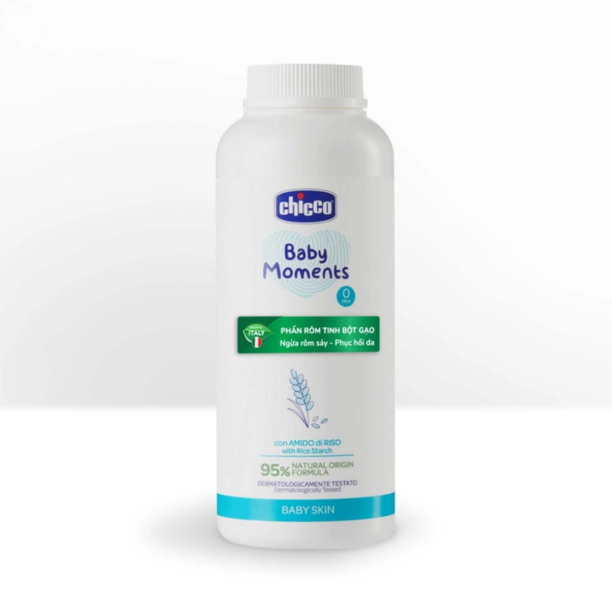 Phấn rôm tinh bột gạo Chicco 150gr - mặt sau