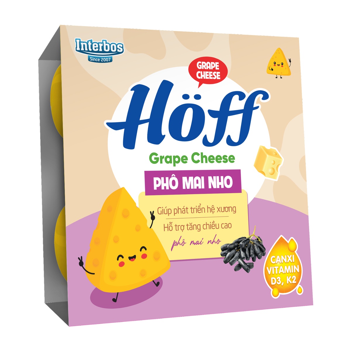 Phô mai tươi Hoff vị nho 4x55g 1Y+ - mặt trái