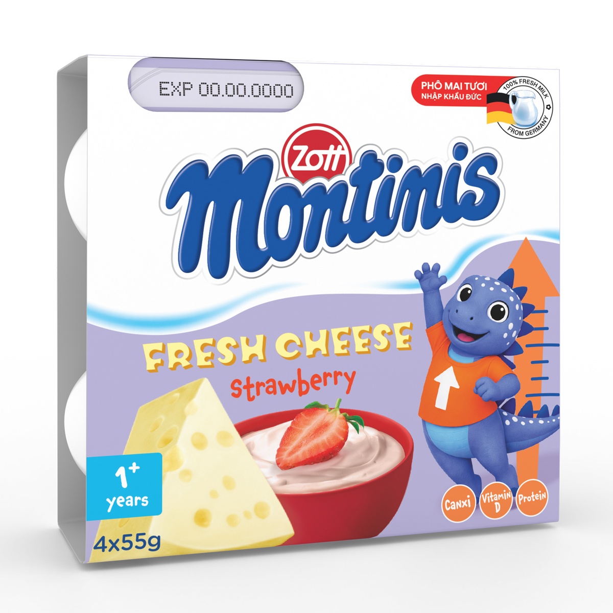 Phô mai tươi Montinis vị Dâu 4x55g - mặt trái