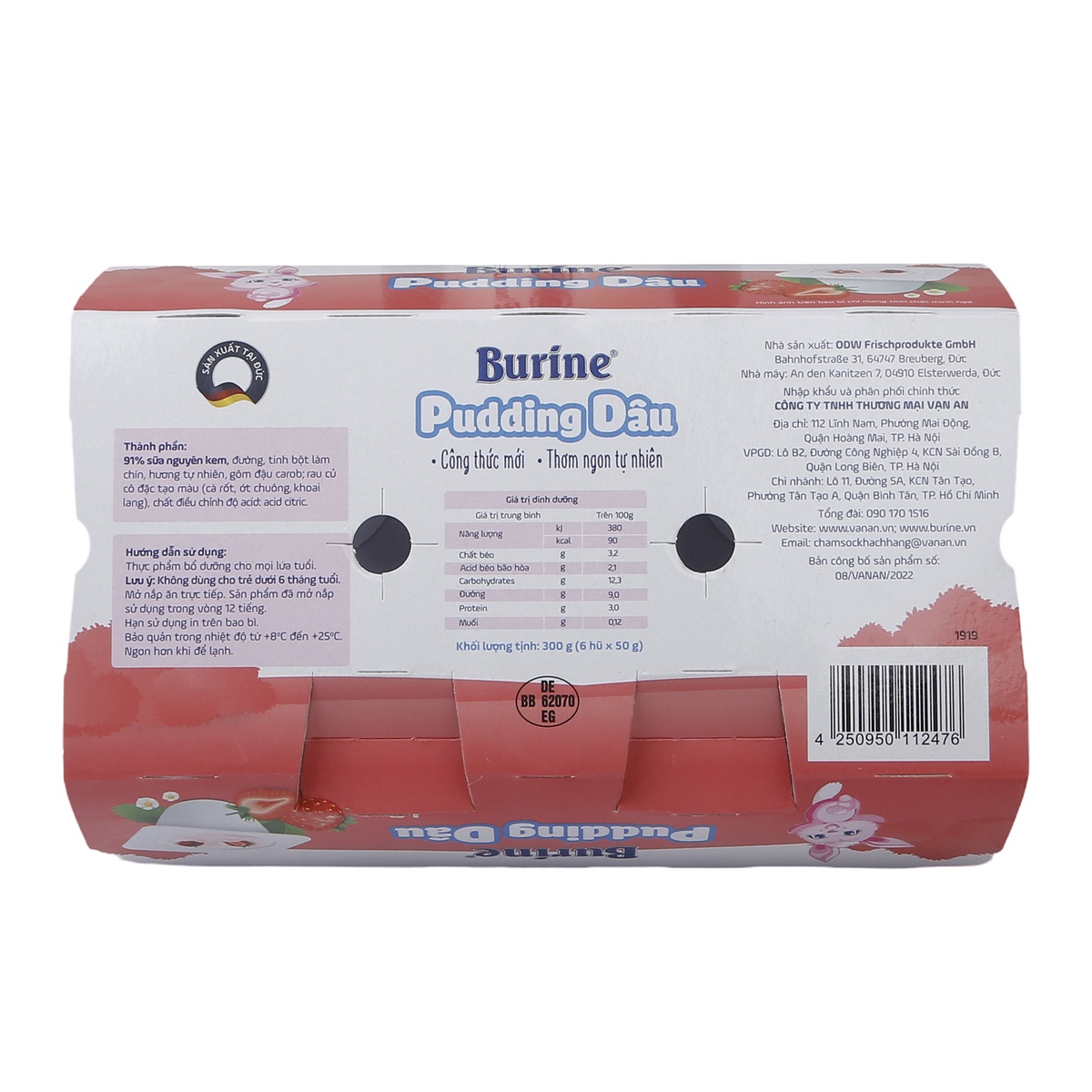 Pudding Burine vị dâu tây cho bé 6M+ - mặt trái