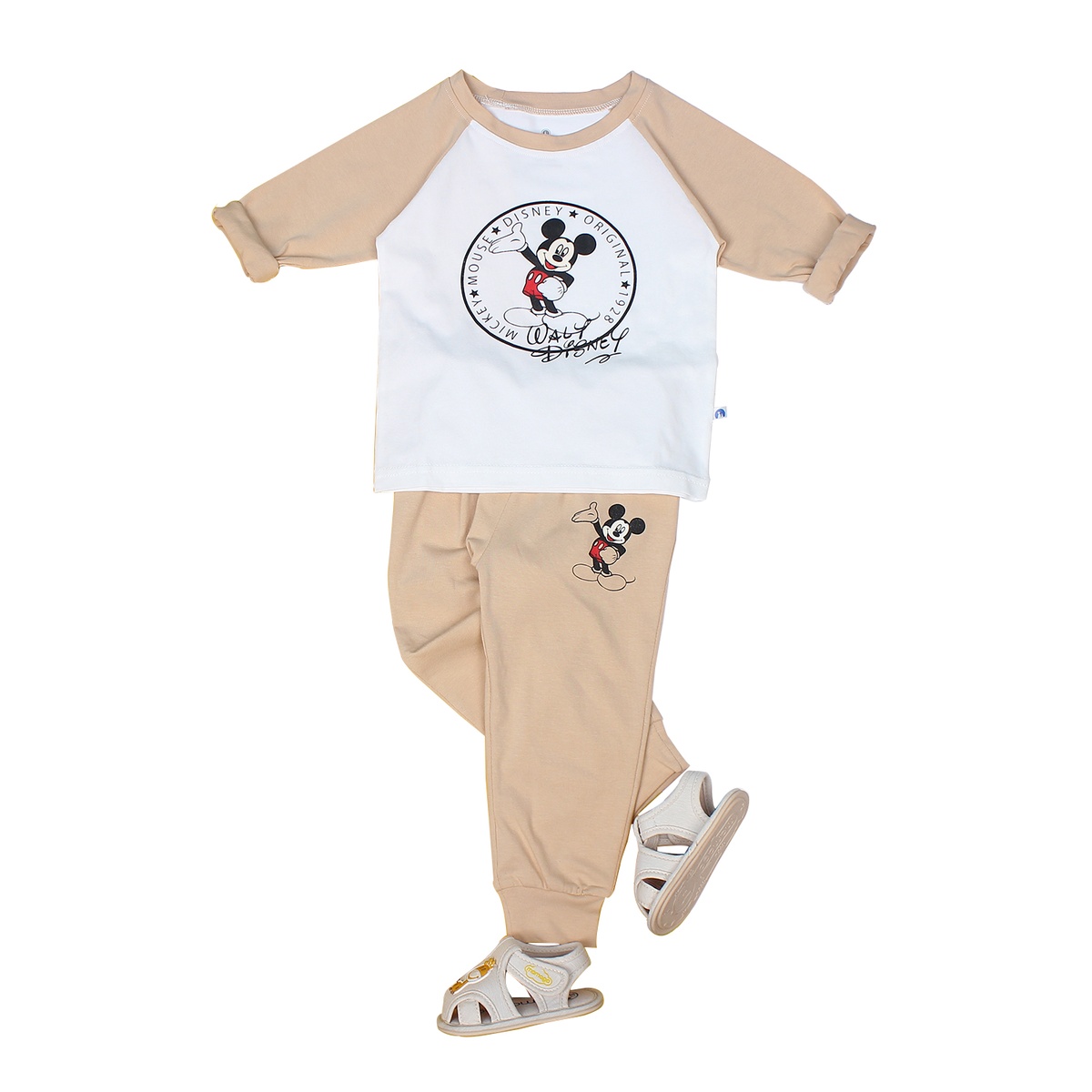 Quần áo dài tay bé trai áo phối da in hình chuột Mickey Mamago HT19T - mặt trước