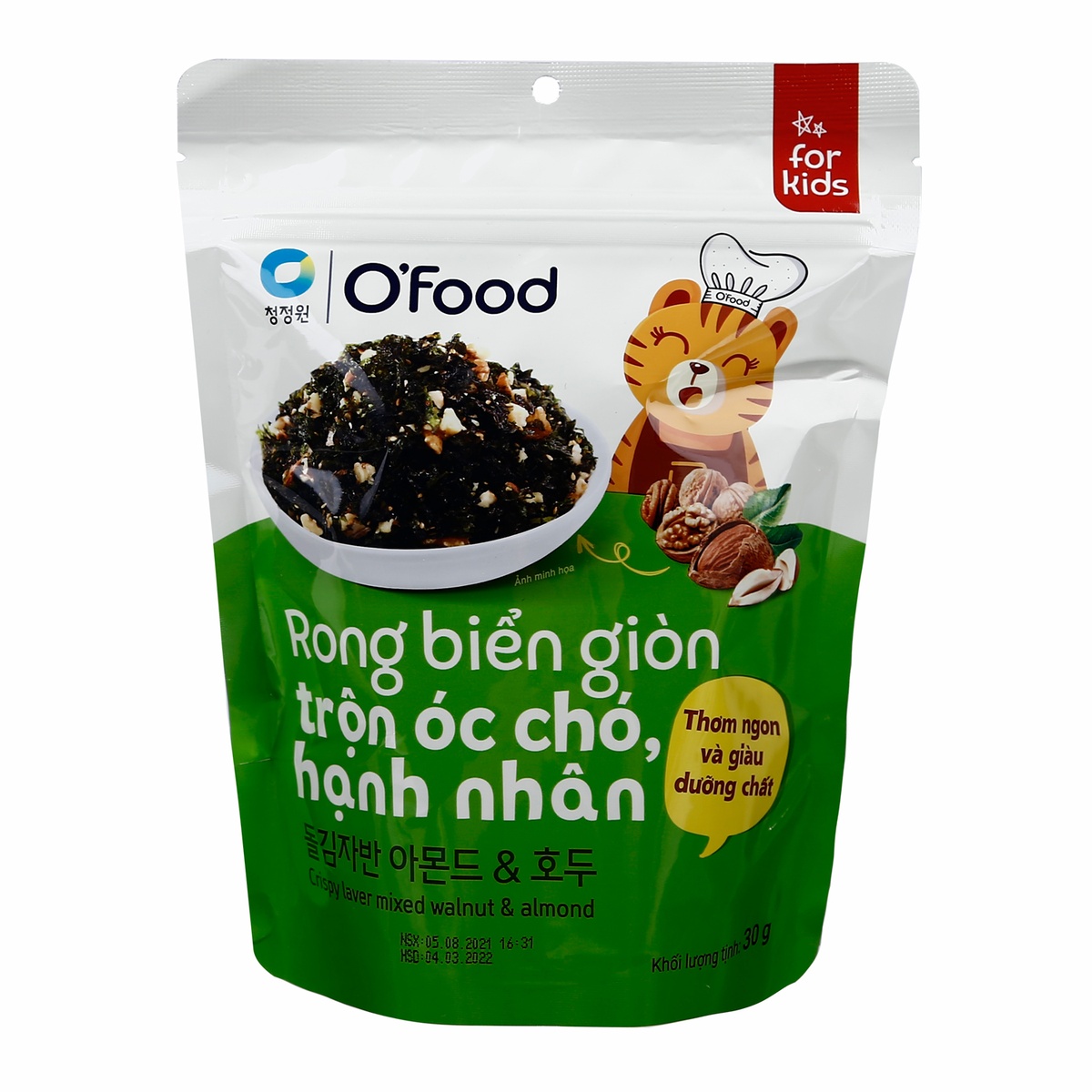 Rong biển giòn trộn óc chó hạnh nhân O'Food gói 30g