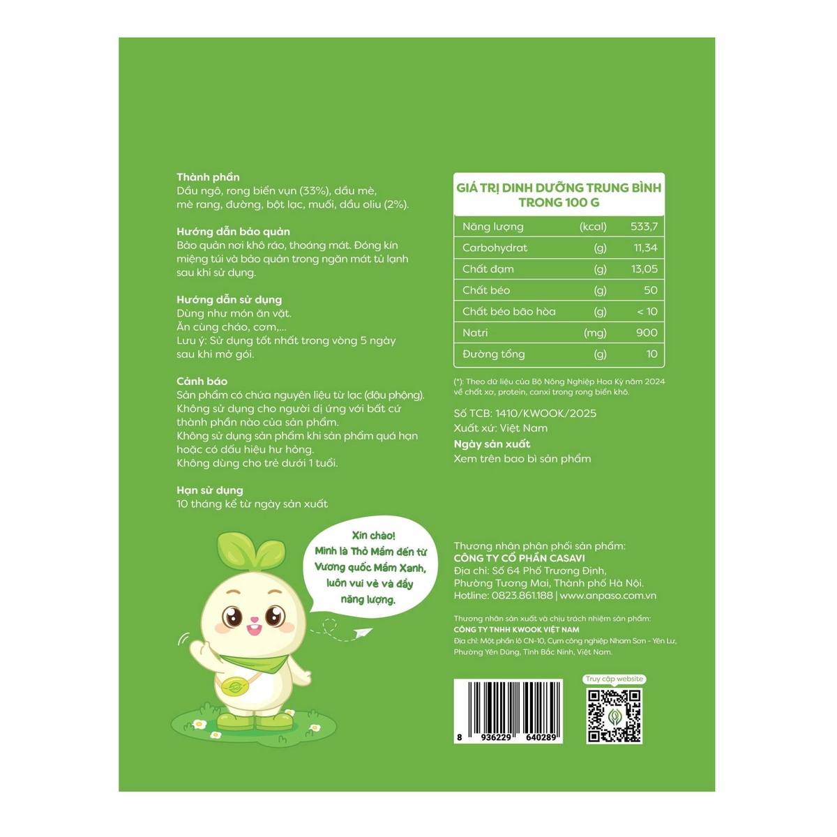 Rong biển rắc cơm olive Anpaso 50g - mặt trái