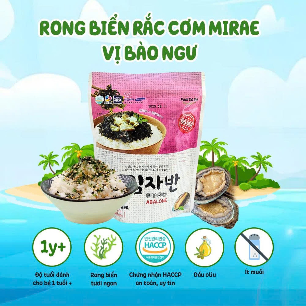 Rong biển rắc cơm Mirae vị bào ngư 50g cho bé 12M+ - mặt sau