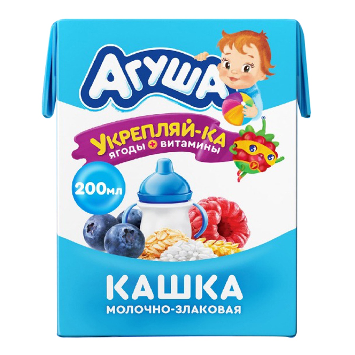 Sữa ngũ cốc việt quất, mâm xôi và táo Agusha 200ml - mặt trước