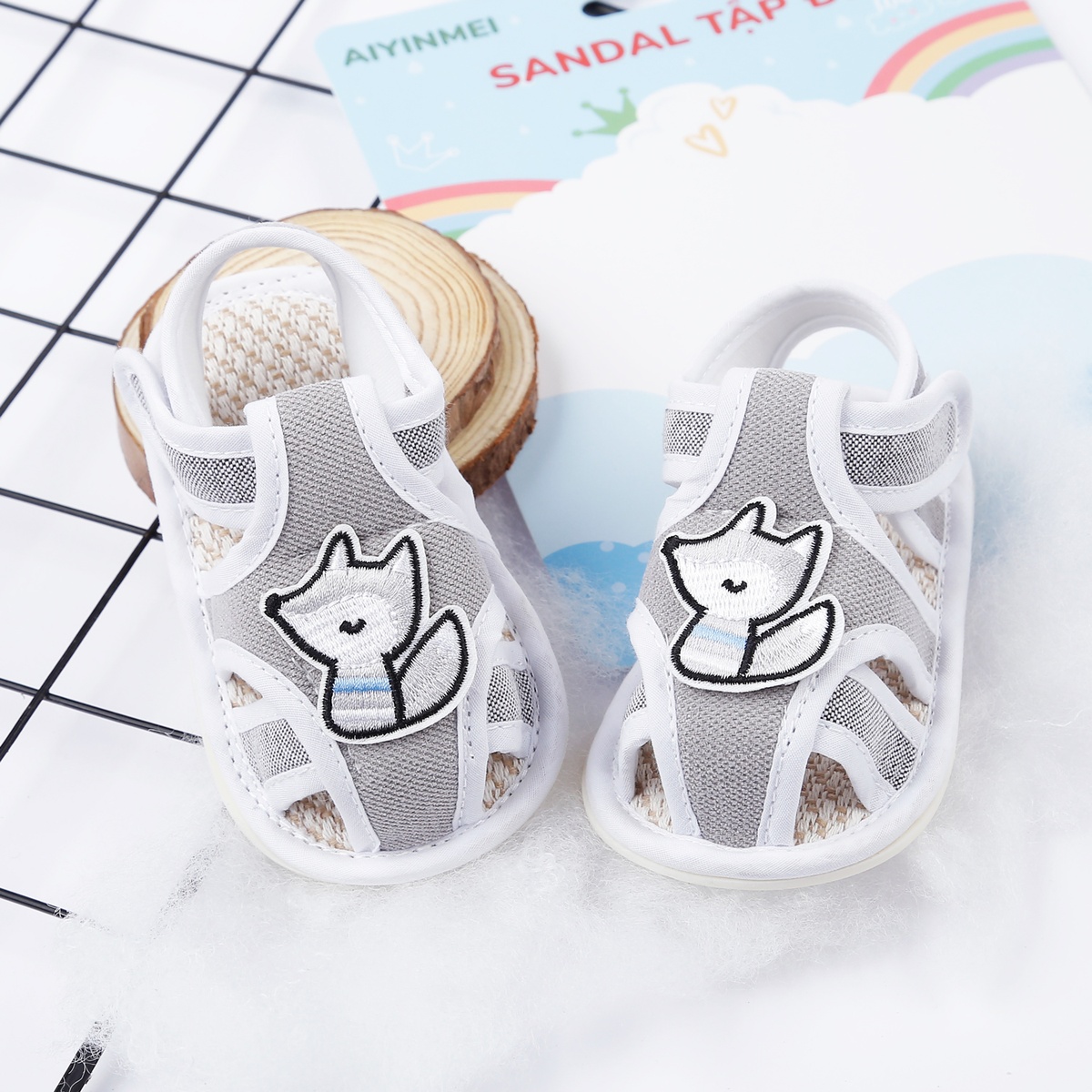 Dép sandal tập đi Aiyinmei hình cáo 23K-SD10 (Xám)
