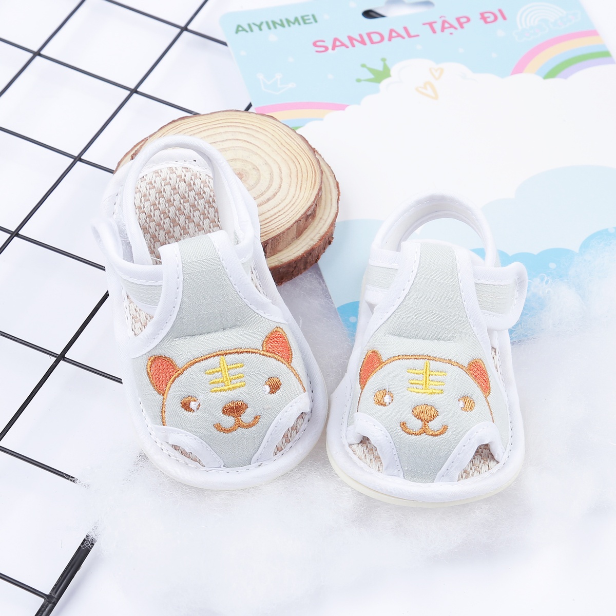 Dép sandal tập đi Aiyinmei hình gấu 23K-SD8 (Xanh)