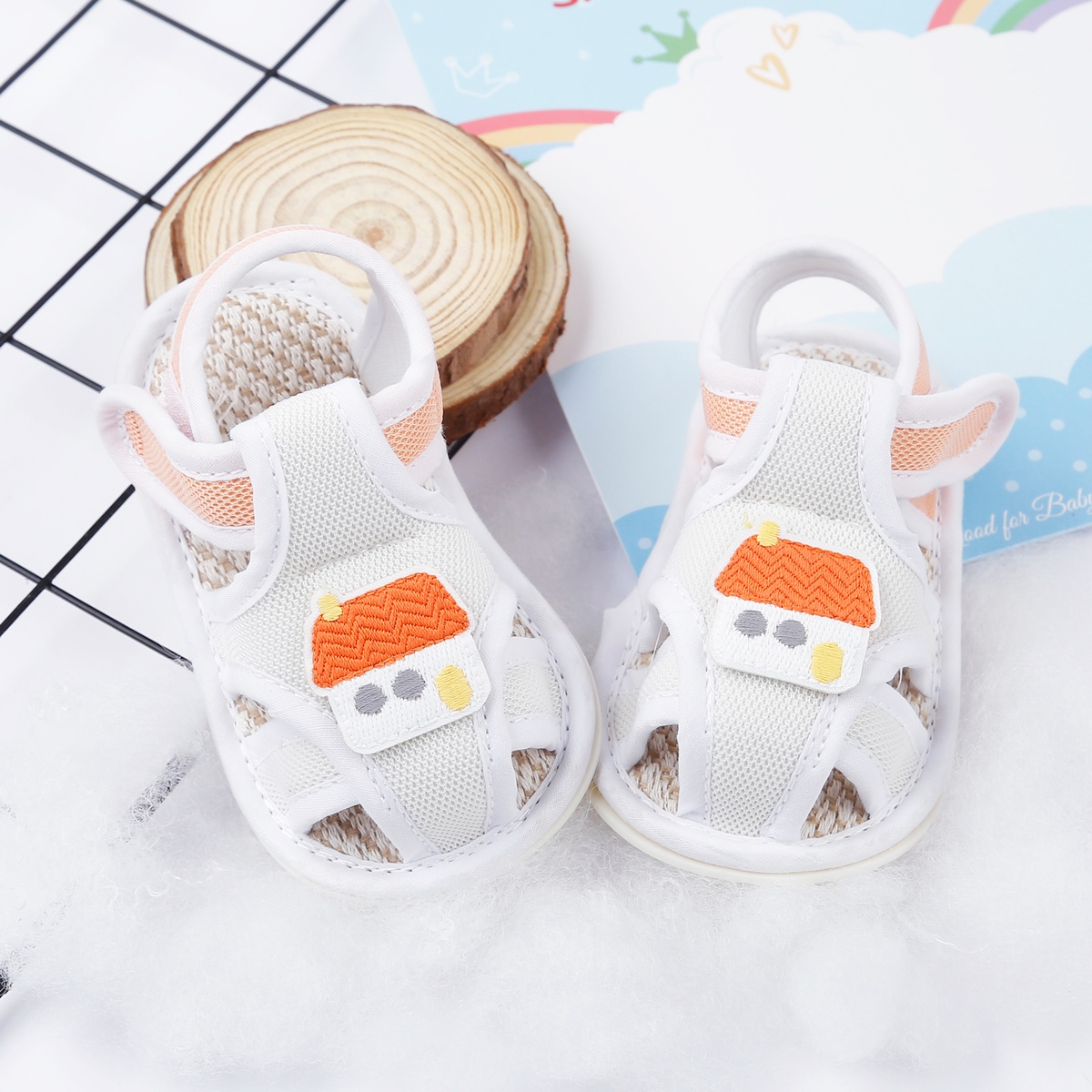 Dép sandal tập đi Aiyinmei hình ngôi nhà 23K-SD6 (Be sữa)