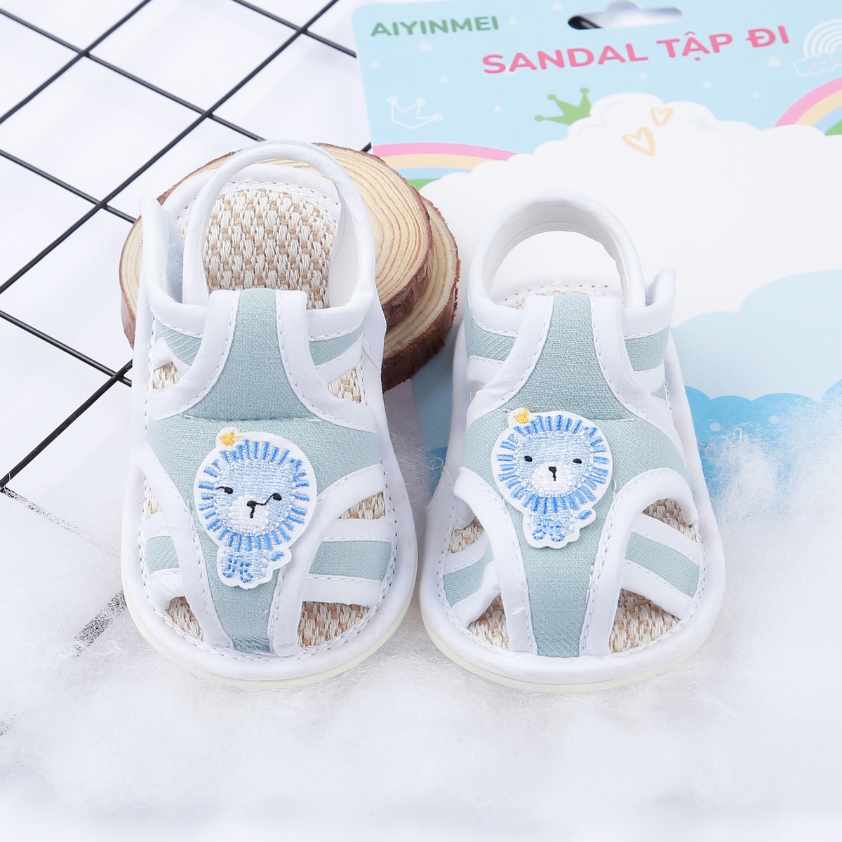 Dép sandal tập đi Aiyinmei hình sư tử 23K-SD9 (Xanh)