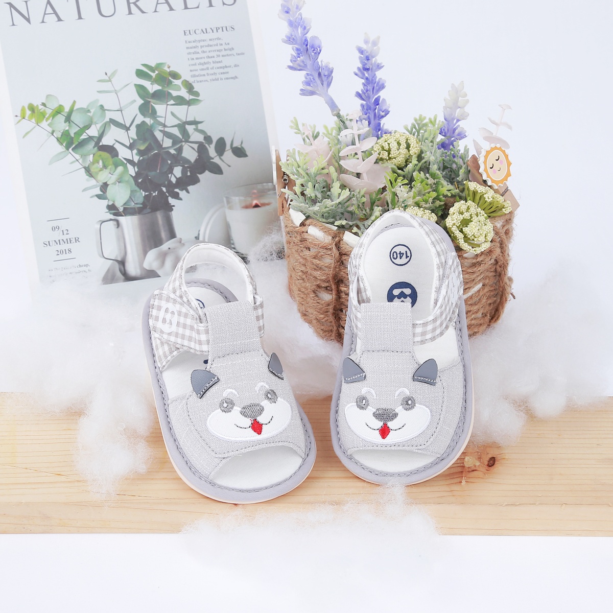 Dép sandal tập đi KidsPlaza thêu hình cún 23K-S3 (Ghi)