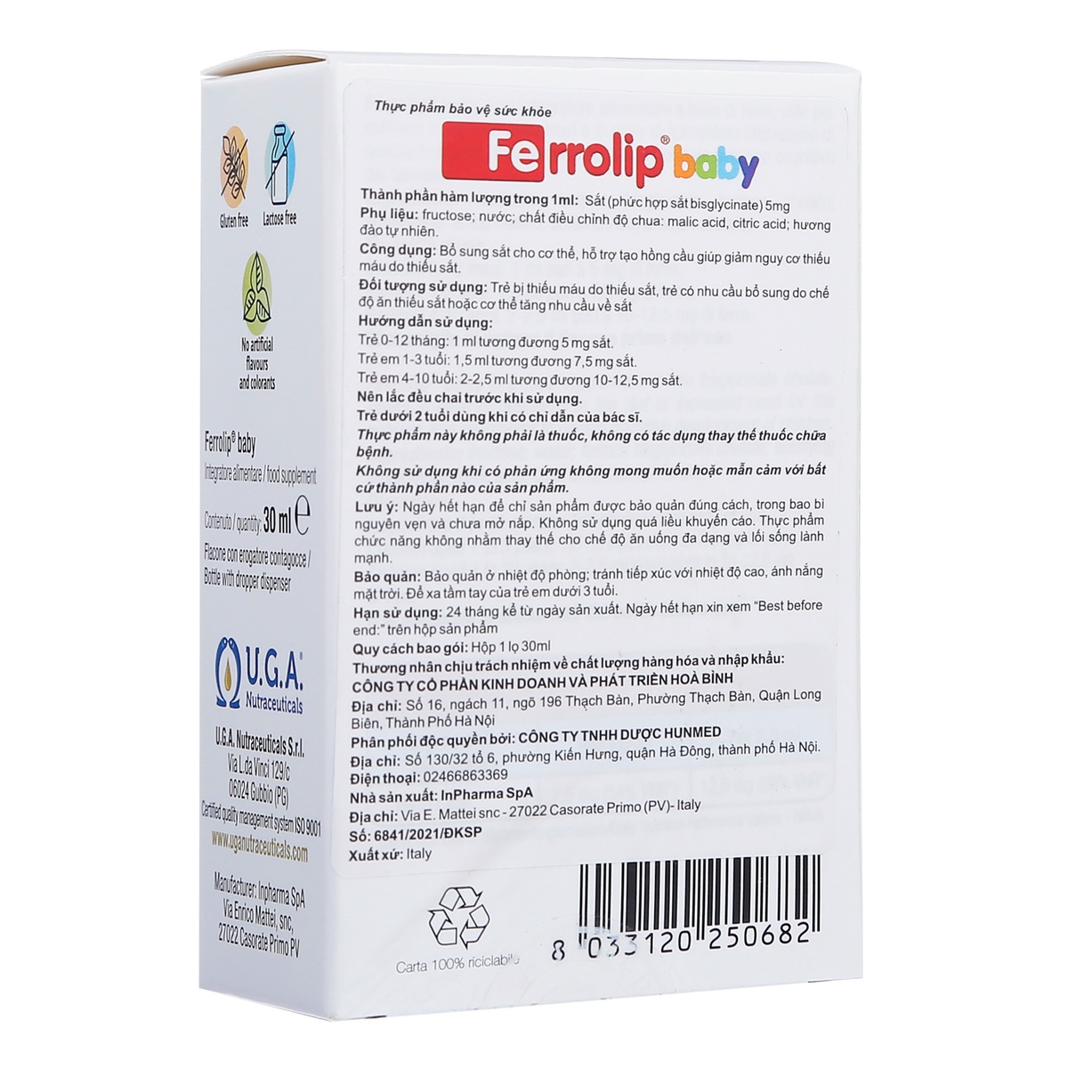 Thực phẩm bảo vệ sức khoẻ Ferrolip baby - mặt sau