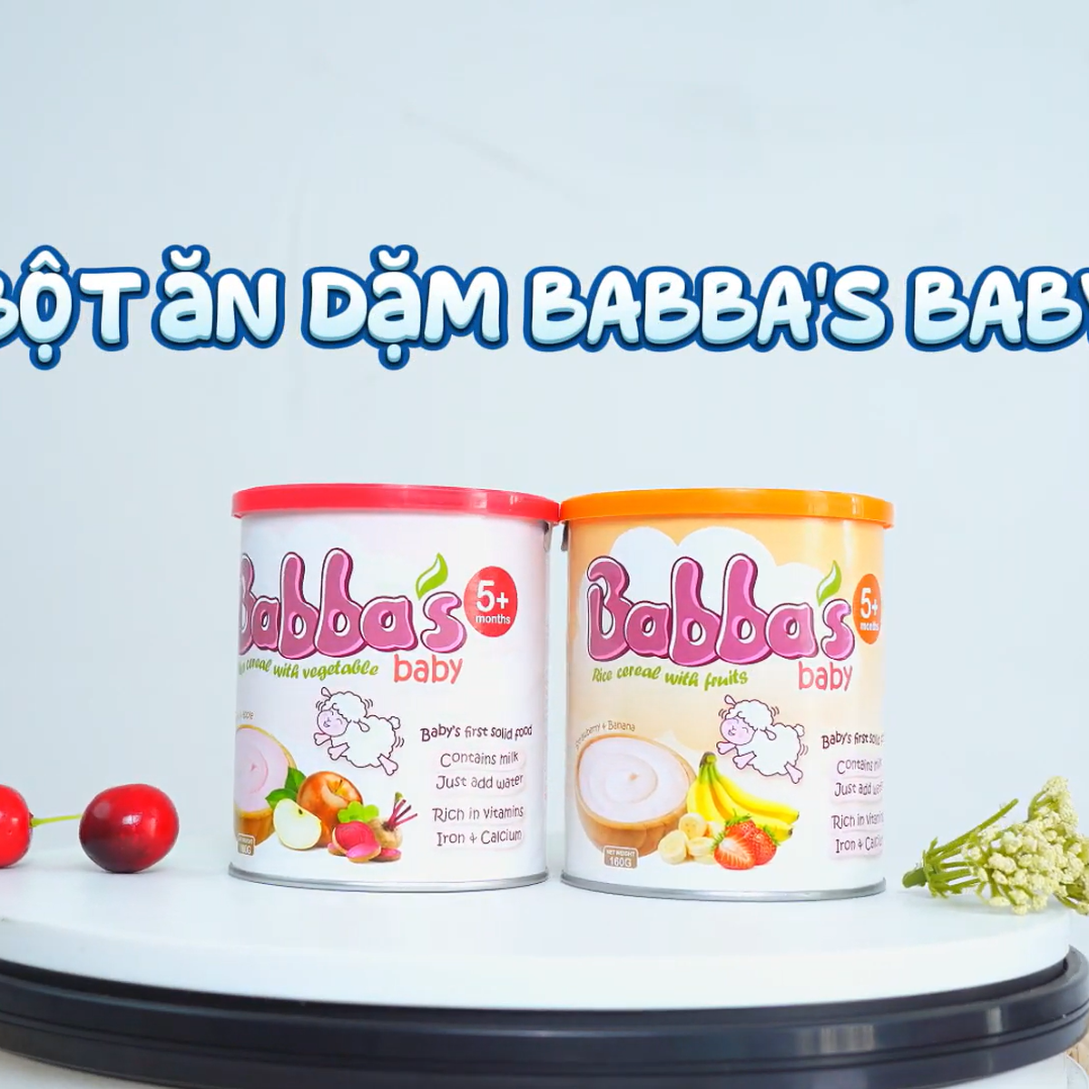 Bột ăn dặm Babba's Baby vị dâu chuối dành cho bé 5M+ - video