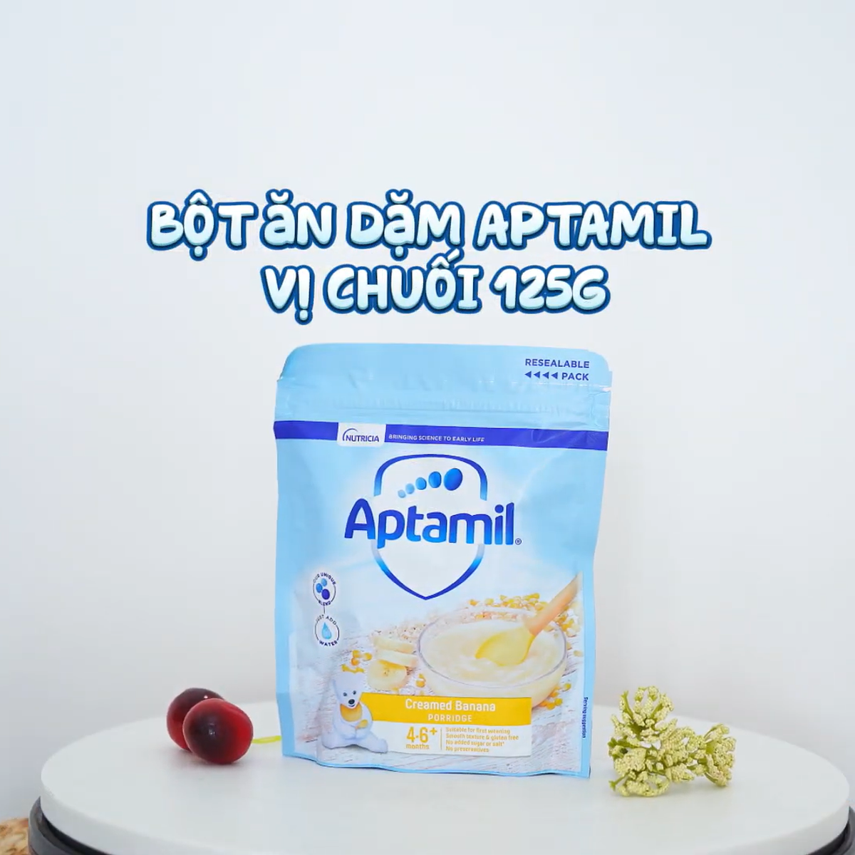 Bột ăn dặm Aptamil vị chuối 125g - video