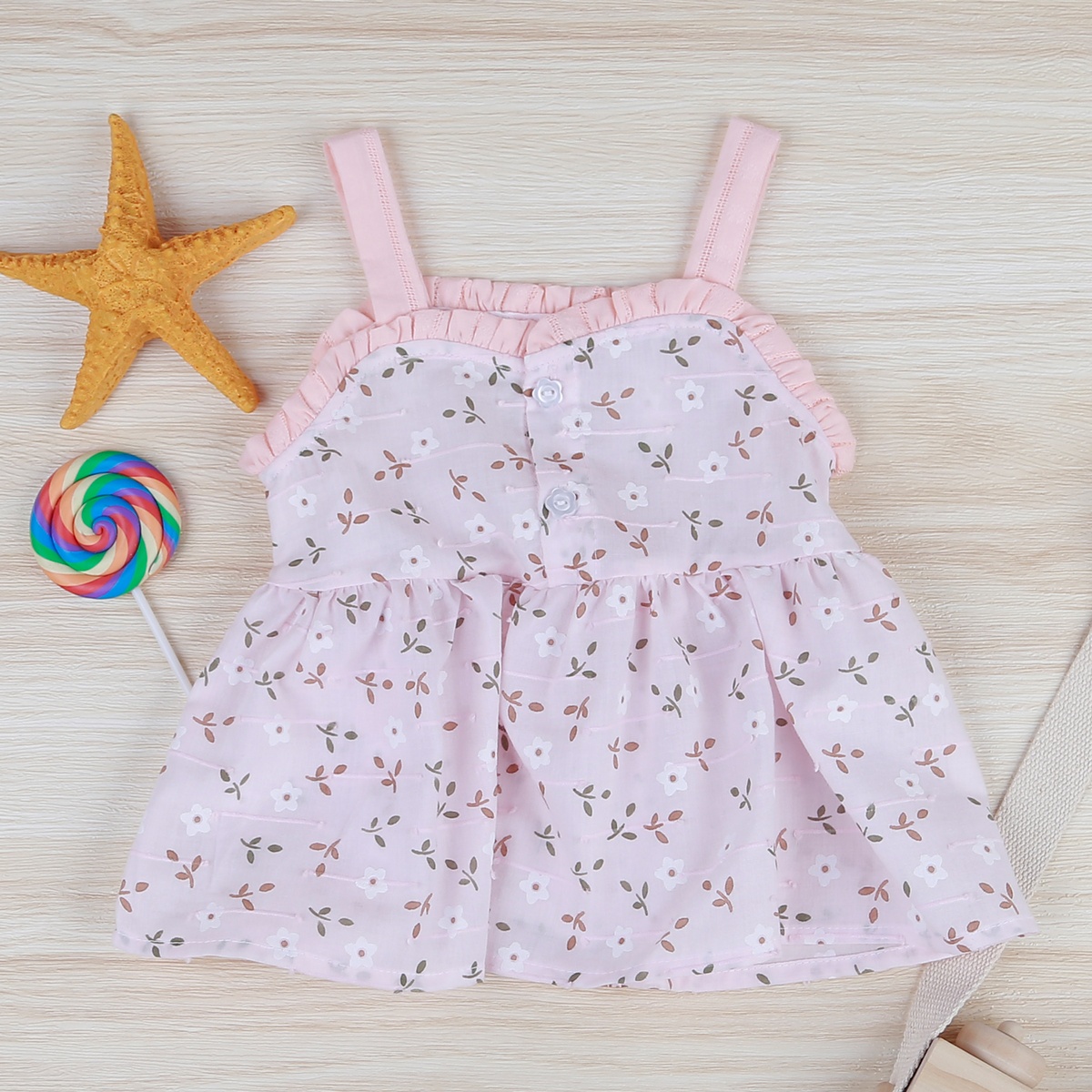 Set váy 2 dây hoa băng đô KidsPlaza HN22H hồng - mặt trái