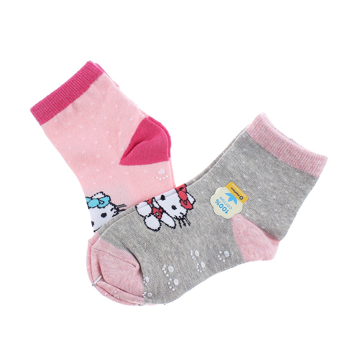 Set 2 đôi tất thời trang KidsPlaza in hình mèo Hello Kitty chống trơn 03 VH19