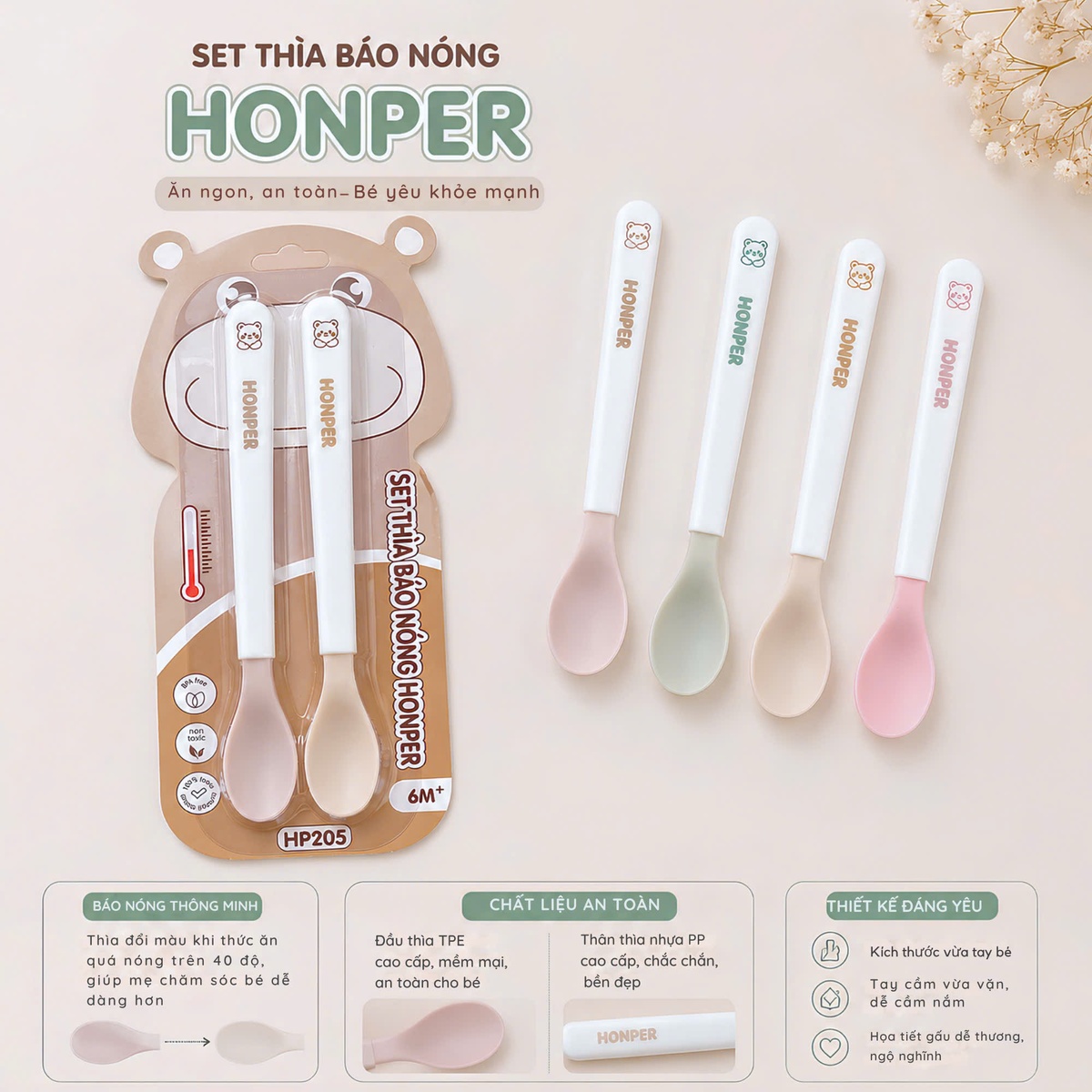 Set thìa báo nóng Honper HP205 (Màu ngẫu nhiên) - mặt phải