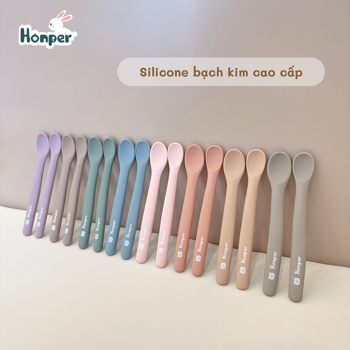 Set 2 thìa ăn dặm silicon Honper cán dài HP256 (Màu ngẫu nhiên) - mặt phải