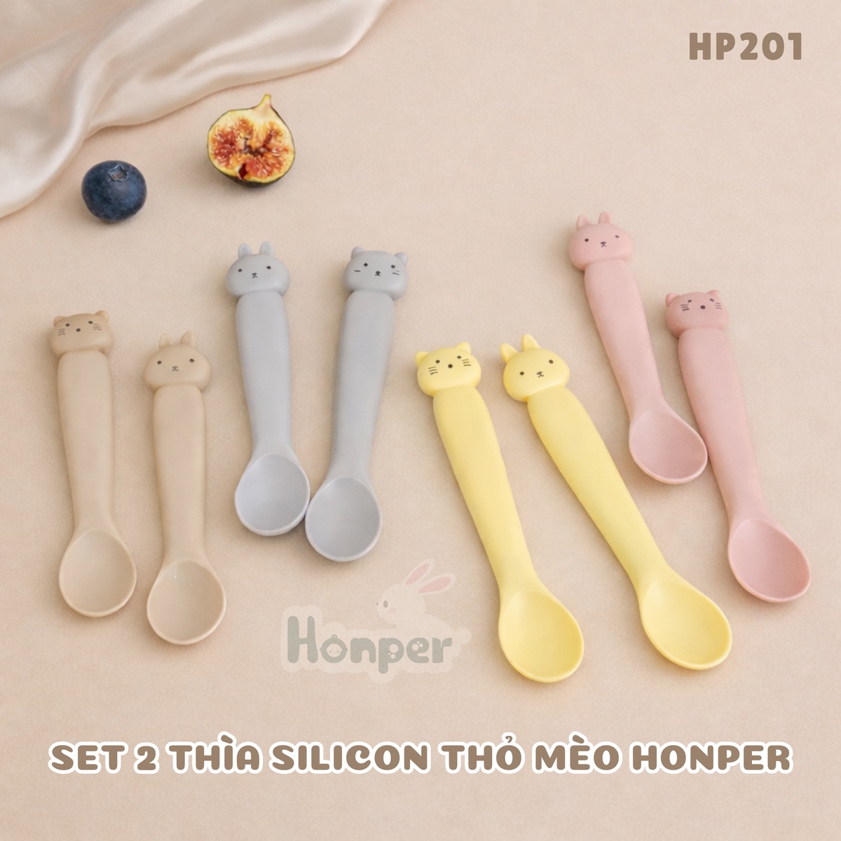Set 2 thìa silicone hình thỏ/mèo Honper HP201 (Màu ngẫu nhiên) - mặt trái