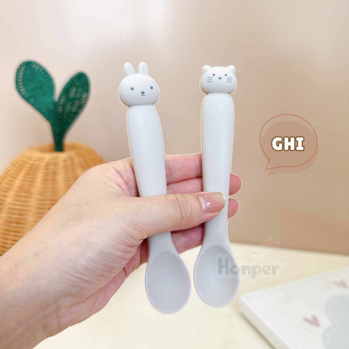 Set 2 thìa silicone hình thỏ/mèo Honper HP201 (Màu ngẫu nhiên) - hình 8