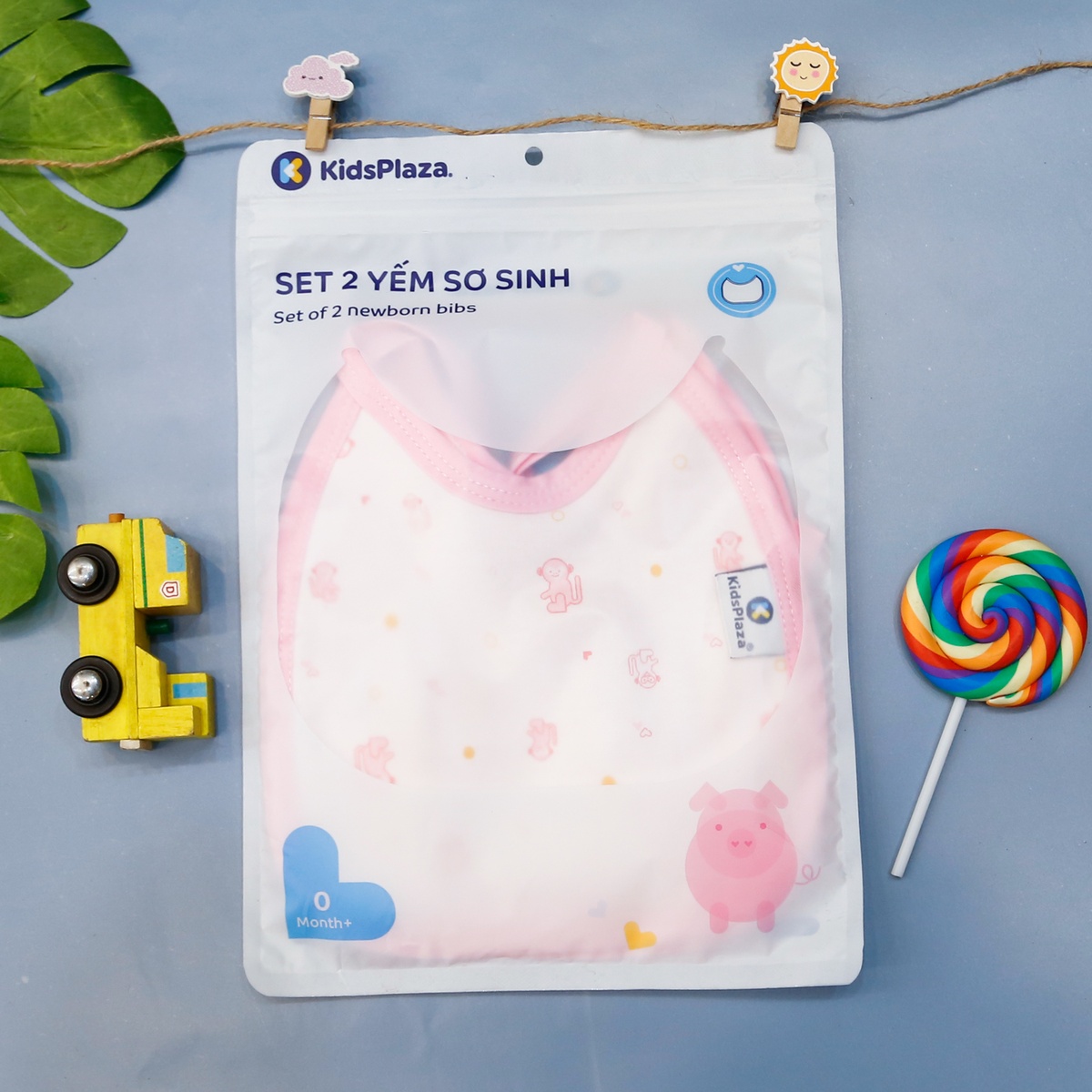 Set 2 yếm vuông dây KidsPlaza TM21 (Hồng)
