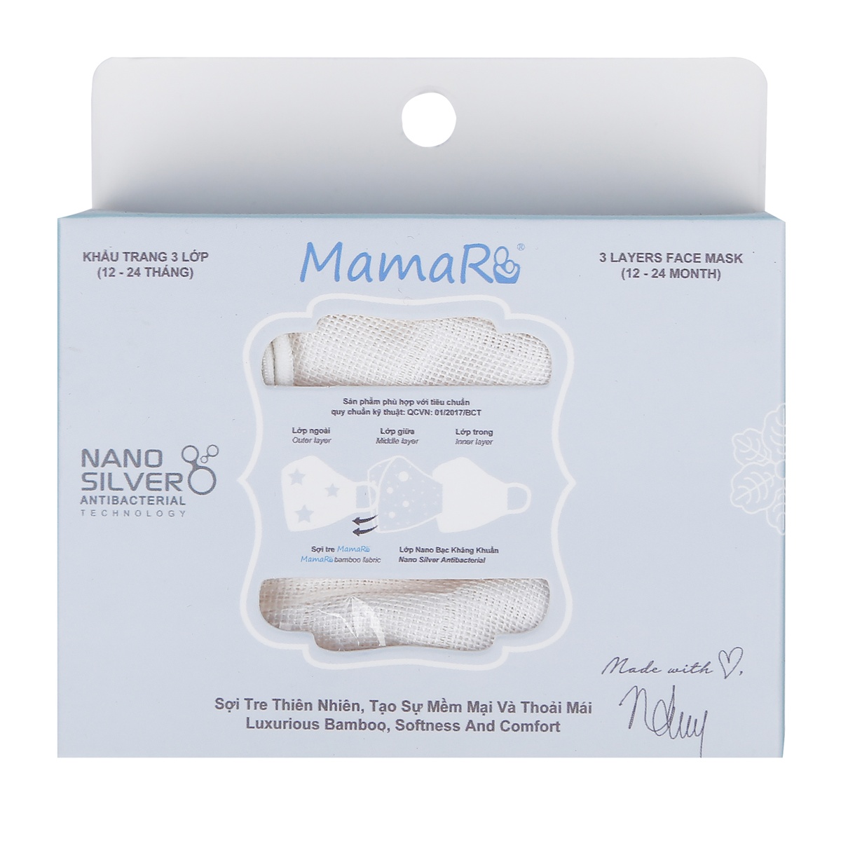 Set 3 Khẩu Trang Sợi Tre kháng khuẩn Mamaru (12-24M) - mặt trái
