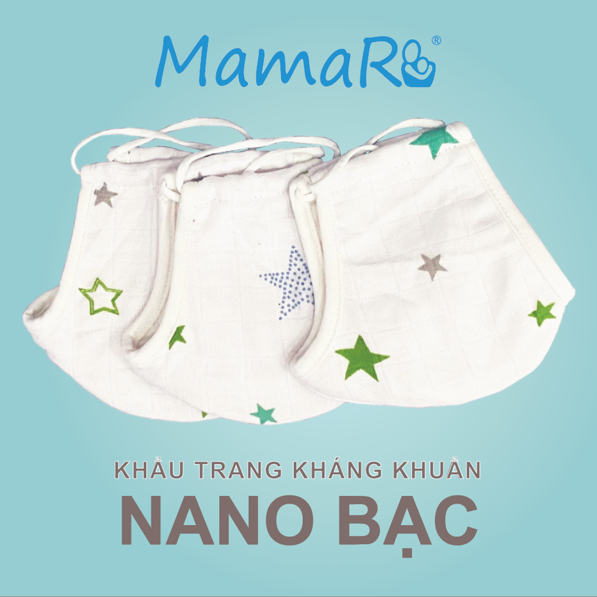 Set 3 Khẩu Trang Sợi Tre kháng khuẩn Mamaru (12-24M) - góc nghiêng