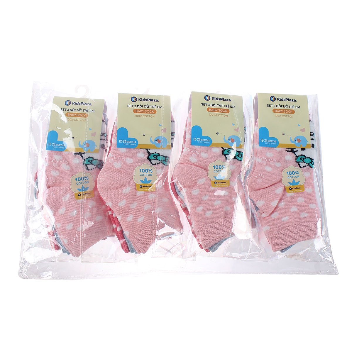 Set 3 tất thời trang chống trơn KidsPlaza in hình trái tim VH19 (12-24M) - mặt trái