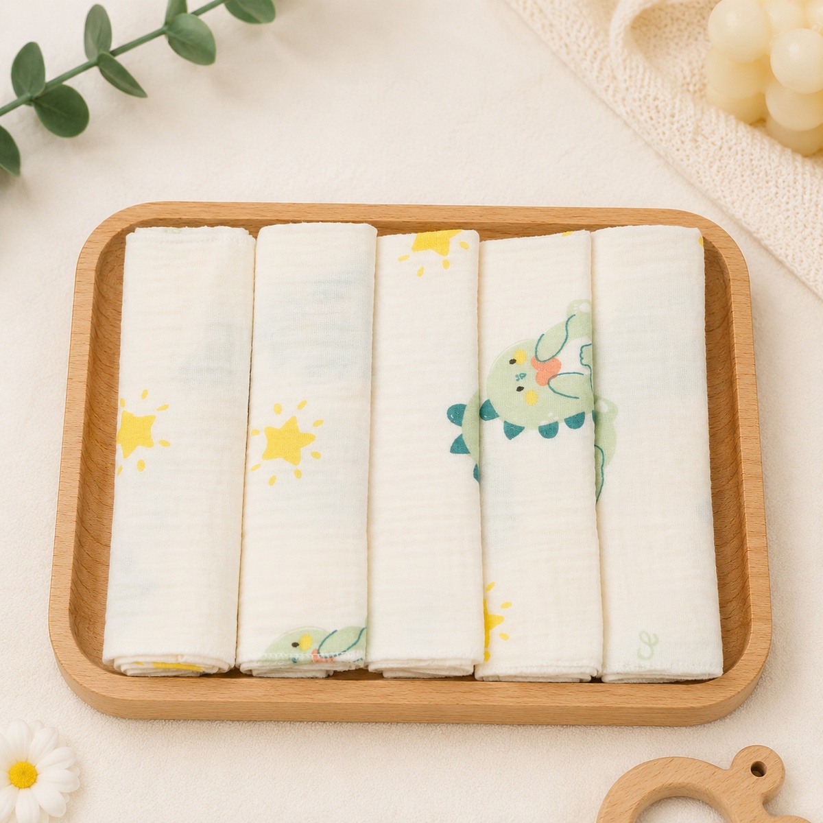 Set 5 khăn sữa muslin 2 lớp O!Baby TM26 (25*25) - mặt trái