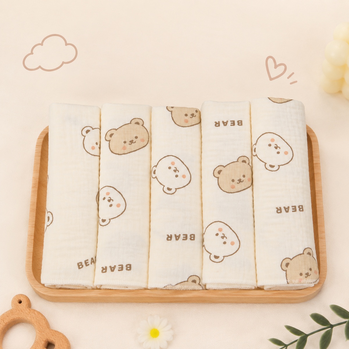 Set 5 khăn sữa muslin 4 lớp O!Baby TM26 (30*30) - mặt trái
