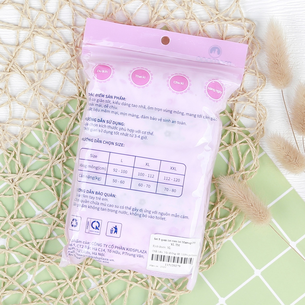 Set 5 quần lót tiện lợi Mamago PP size XL - mặt trái