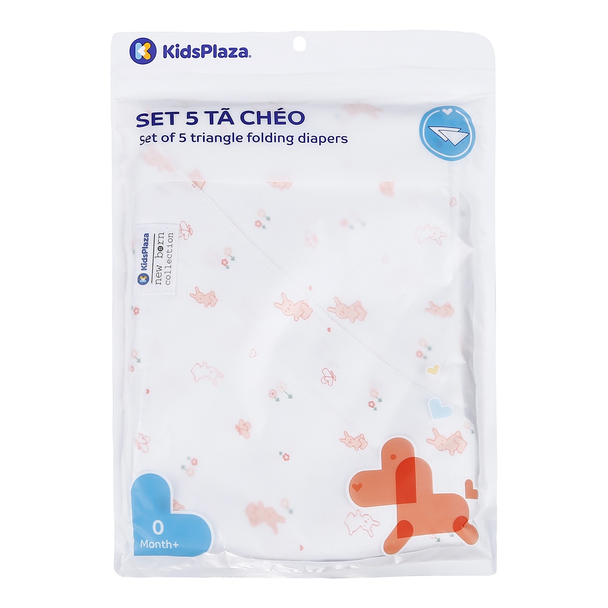 Set 5 tã chéo cotton KidsPlaza BA21 (Hồng) - mặt sau