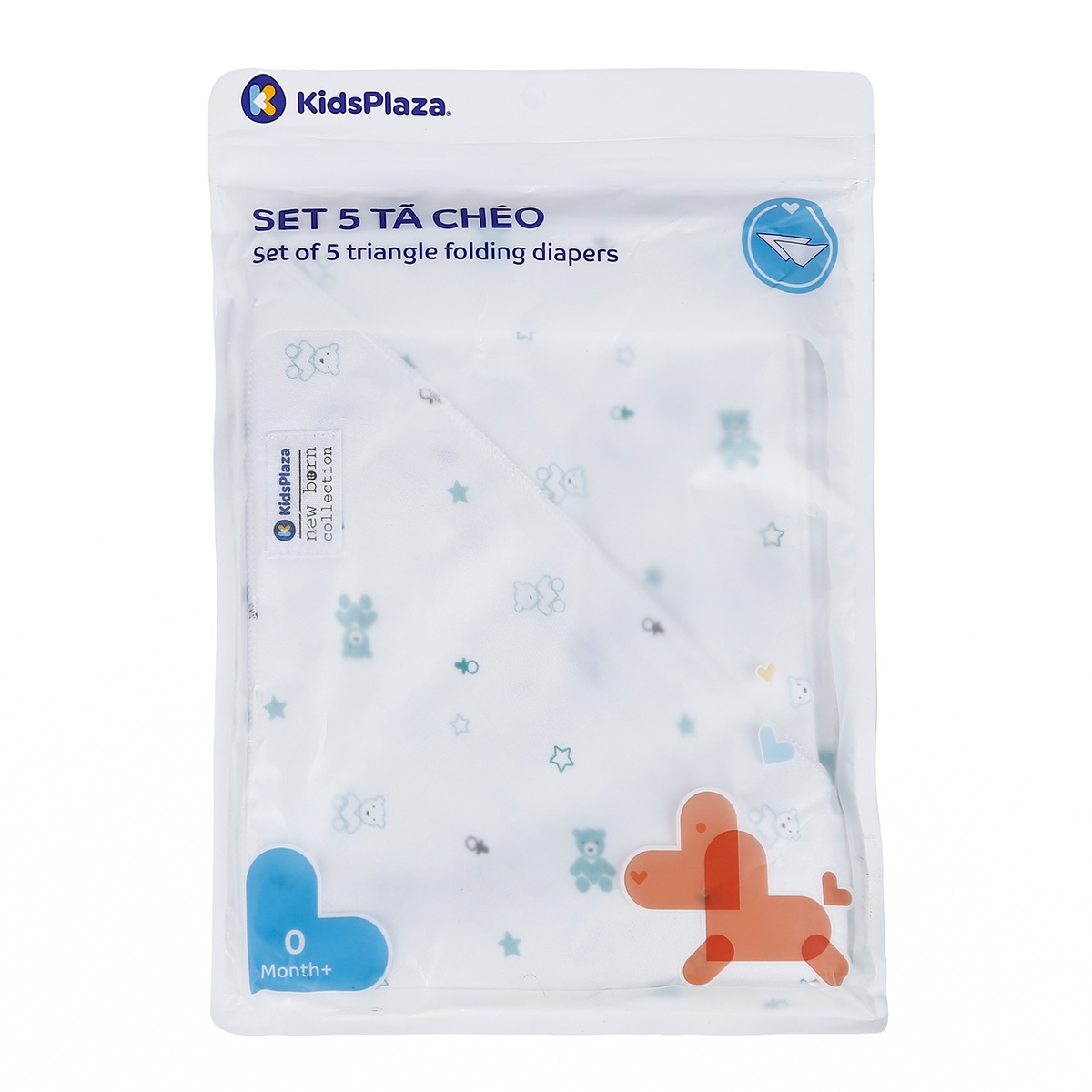 Set 5 tã chéo cotton KidsPlaza BA21 (Xanh ngọc) - mặt sau