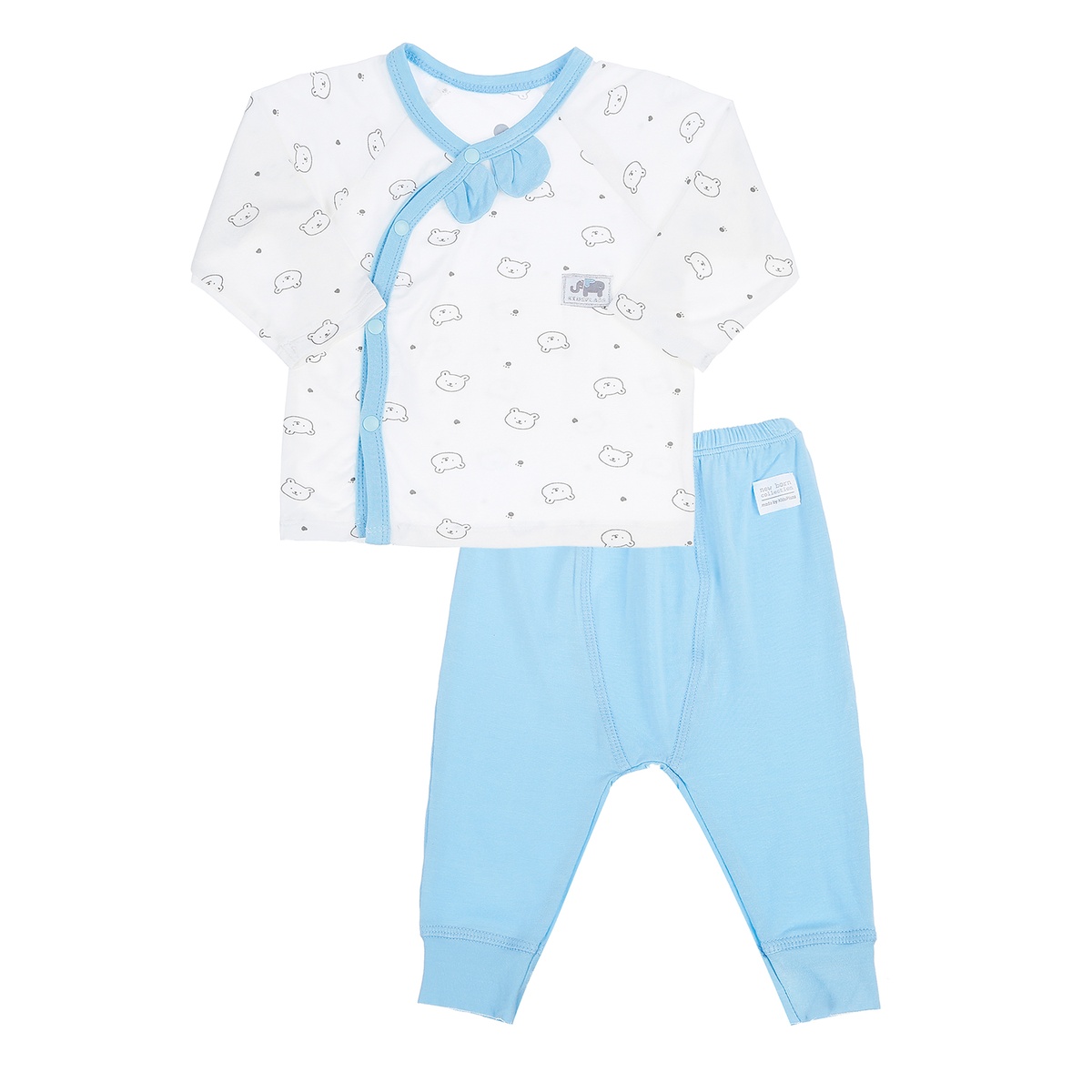 Set đồ sơ sinh combo 6 món bamboo in hình gấu KidsPlaza M21H (Trắng Xanh) - mặt trái
